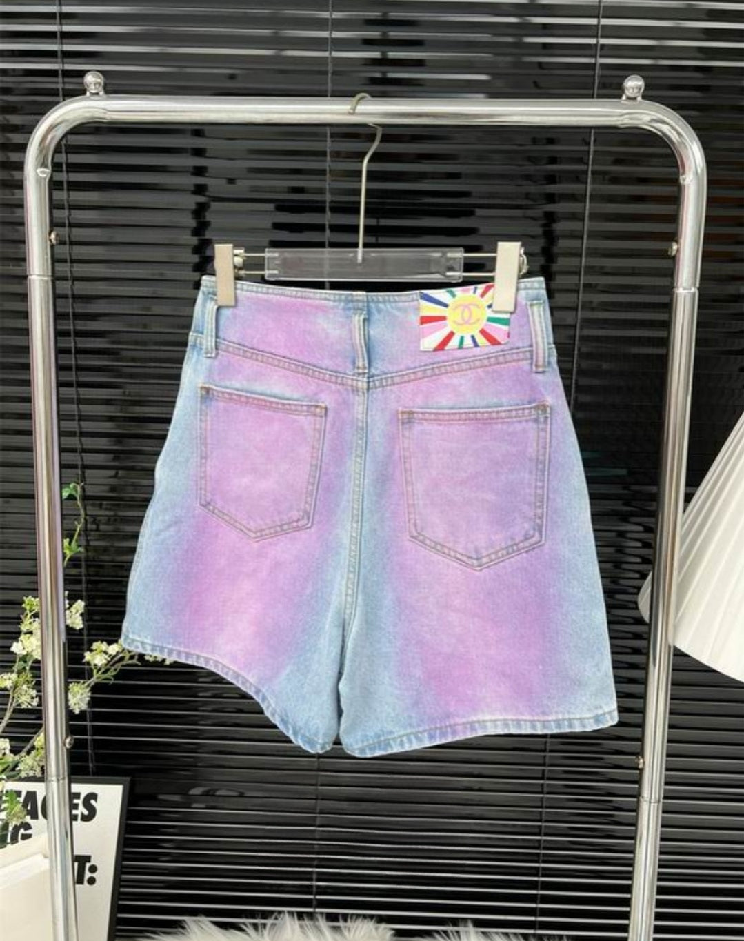 C #Gradient Pink Denim Shorts