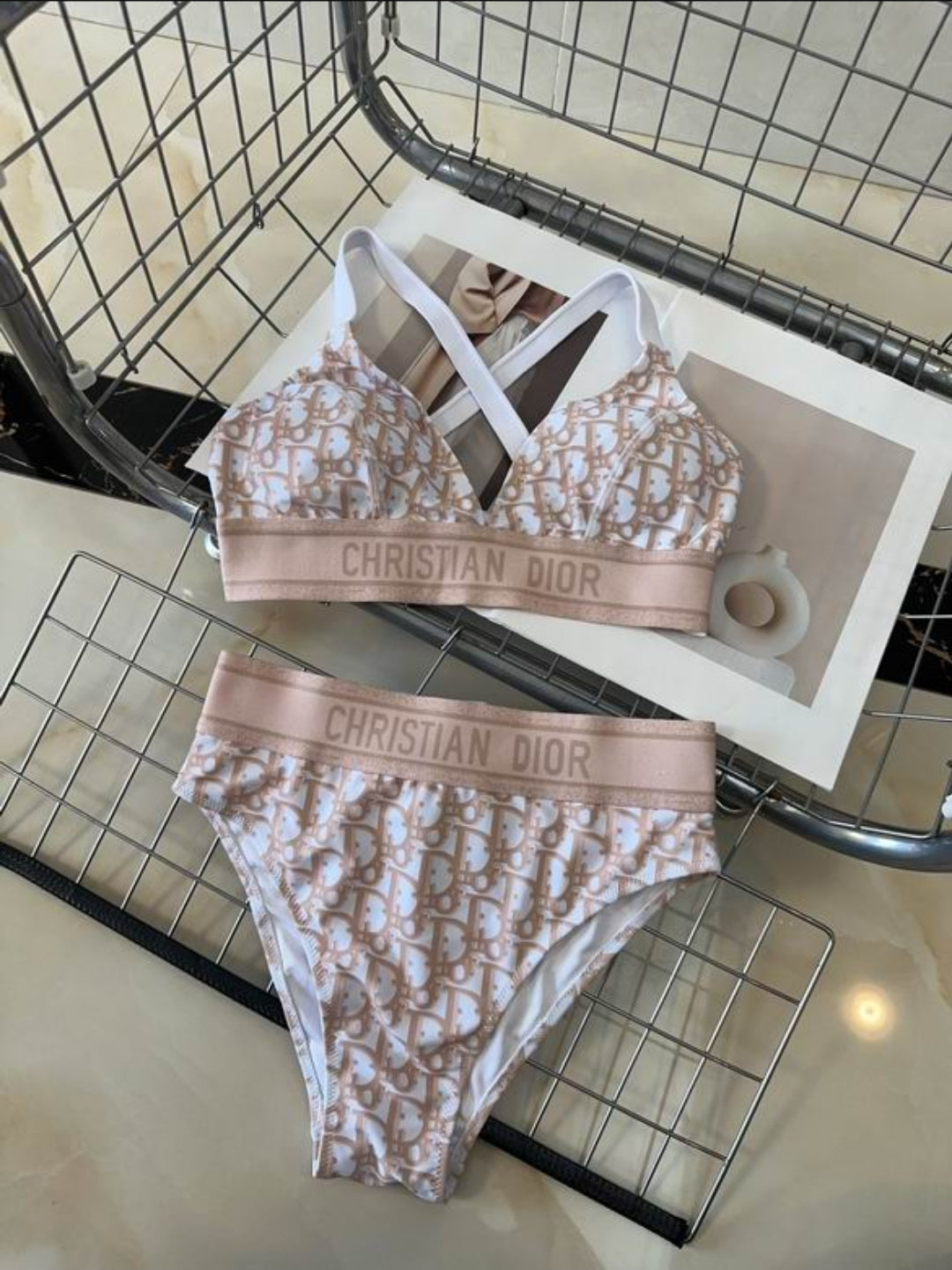 CD #Oblique Banded Two Piece Bikini