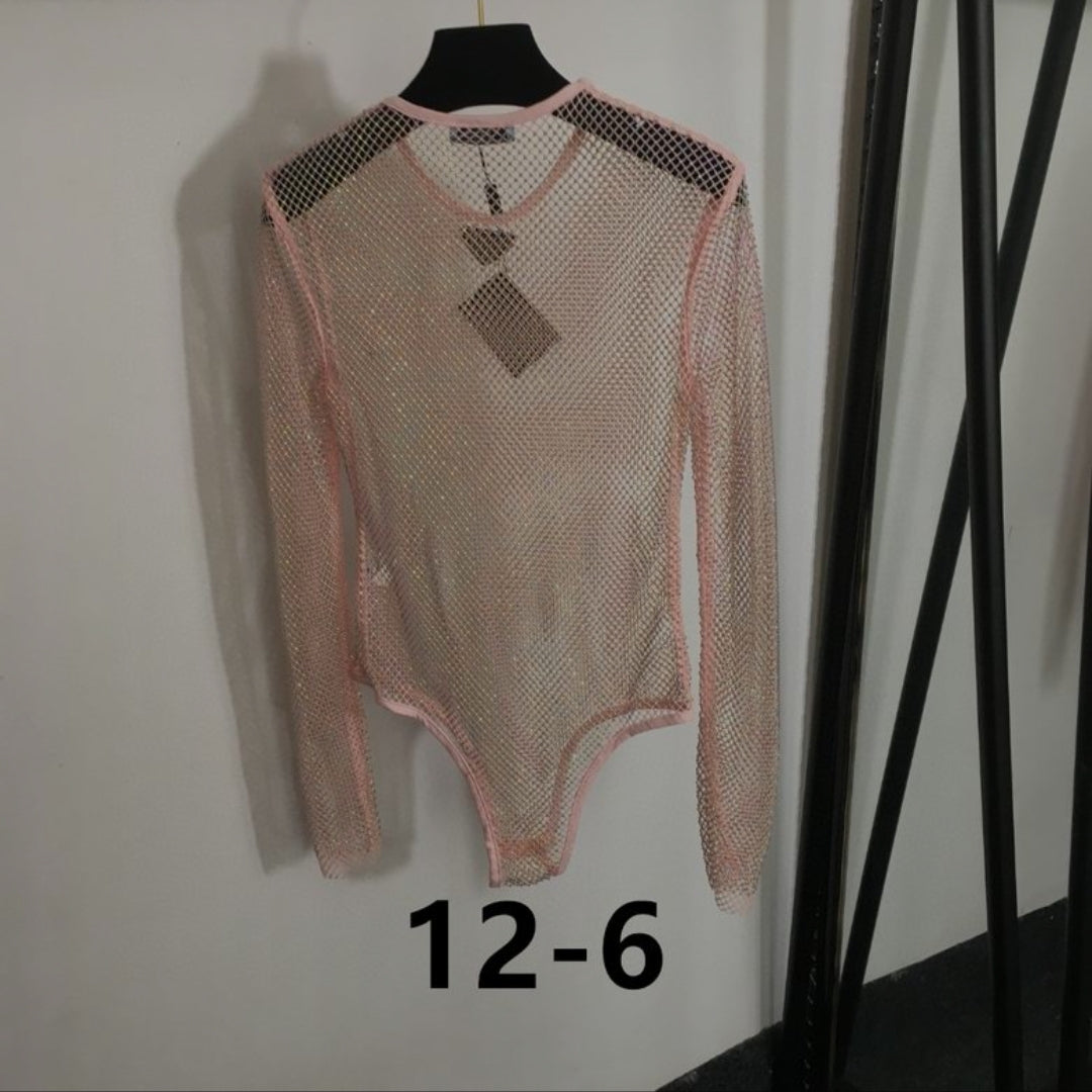 Prd #Rhinestone Mesh Bodysuit
