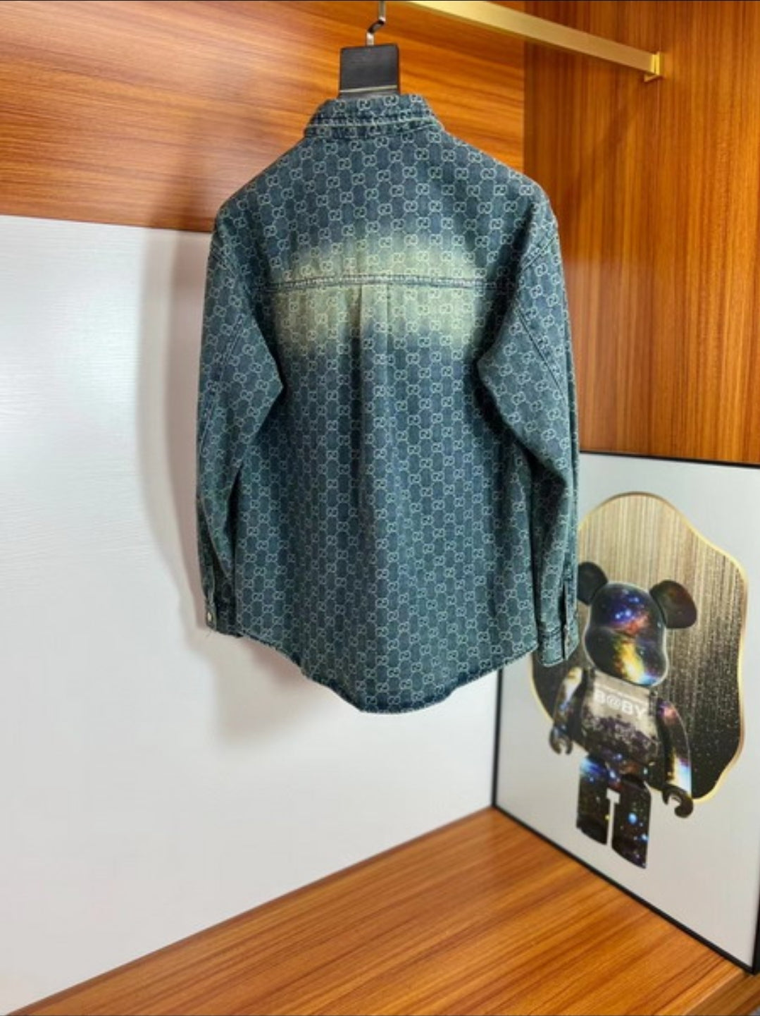 GG #Denim Distressed Monogram Shirt