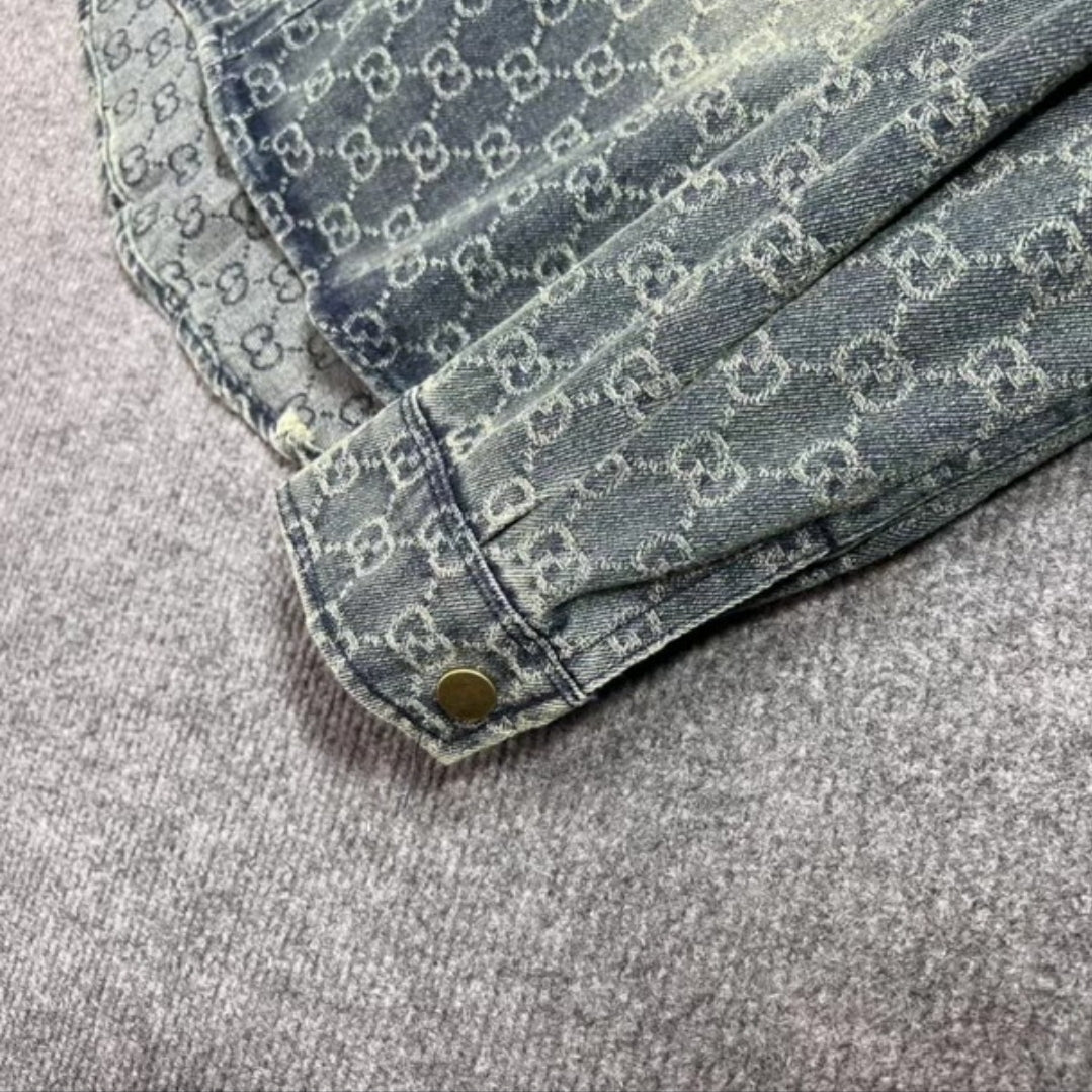 GG #Denim Distressed Monogram Shirt