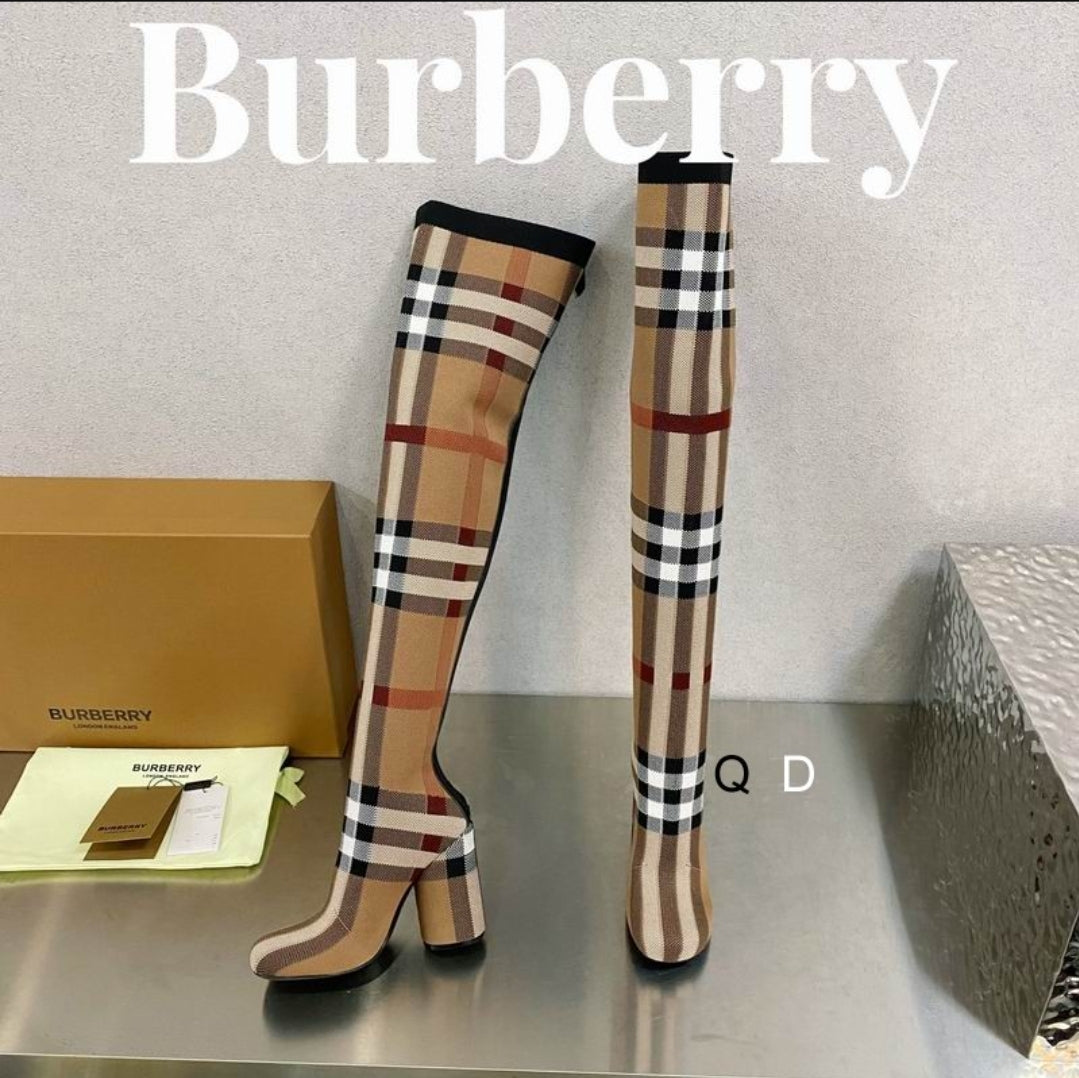 Bur #Checkered Over-The-Knee Boots