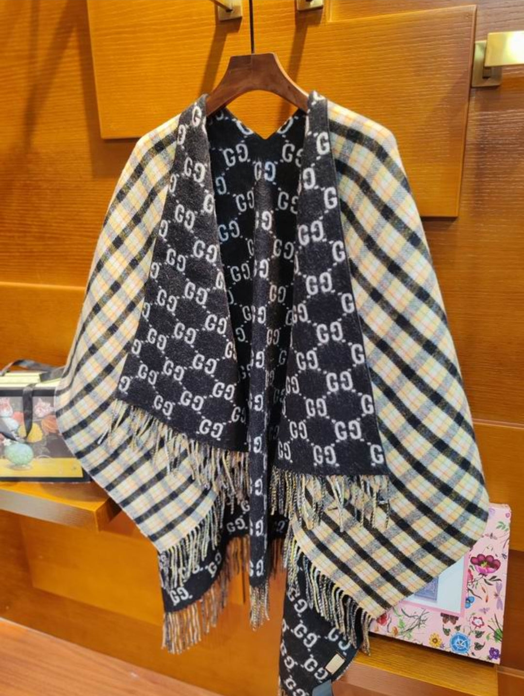 GG #GG&Plaid Cashmere Shawl