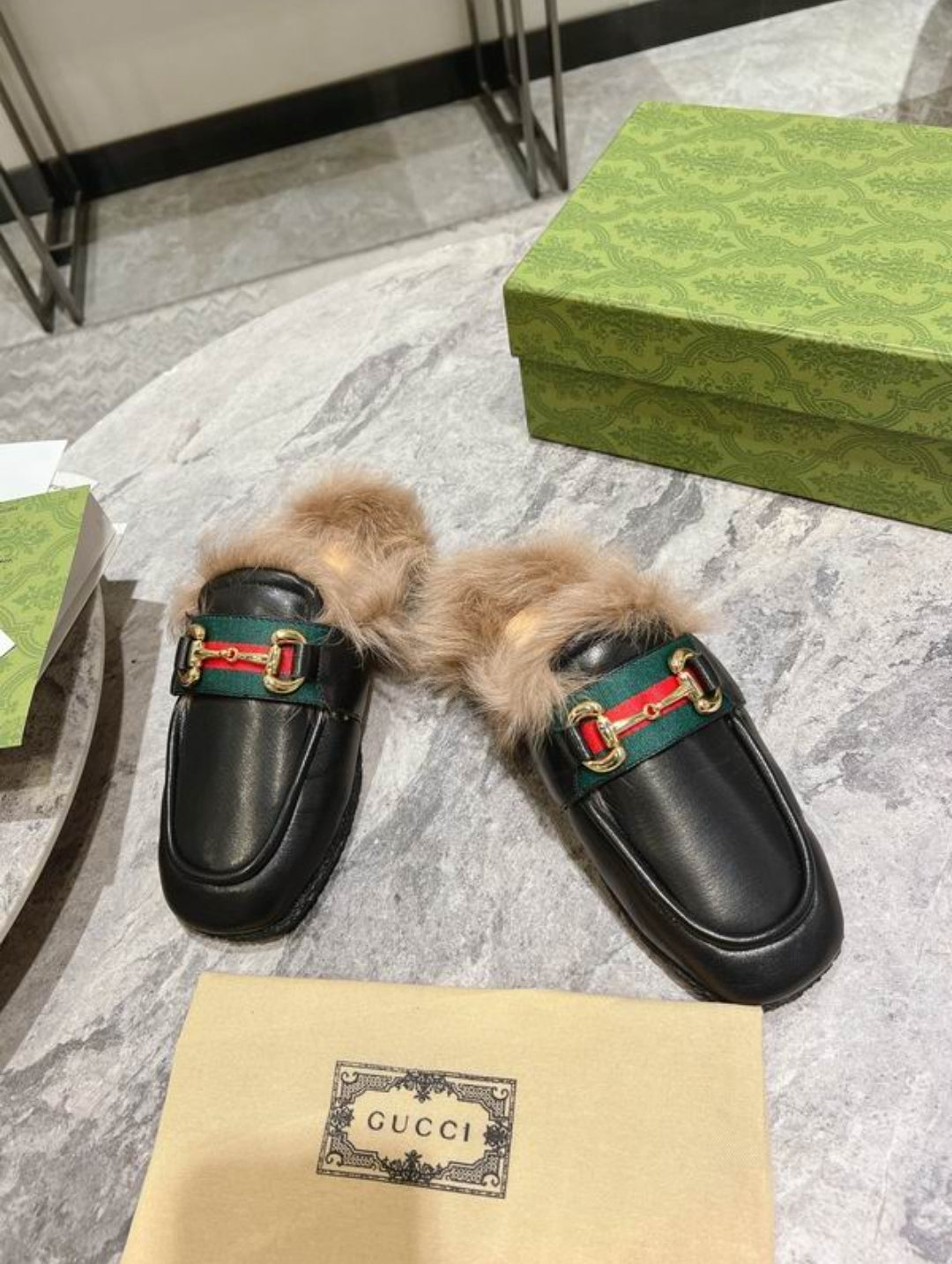 GG #Fur&Leather Horsebit Mules