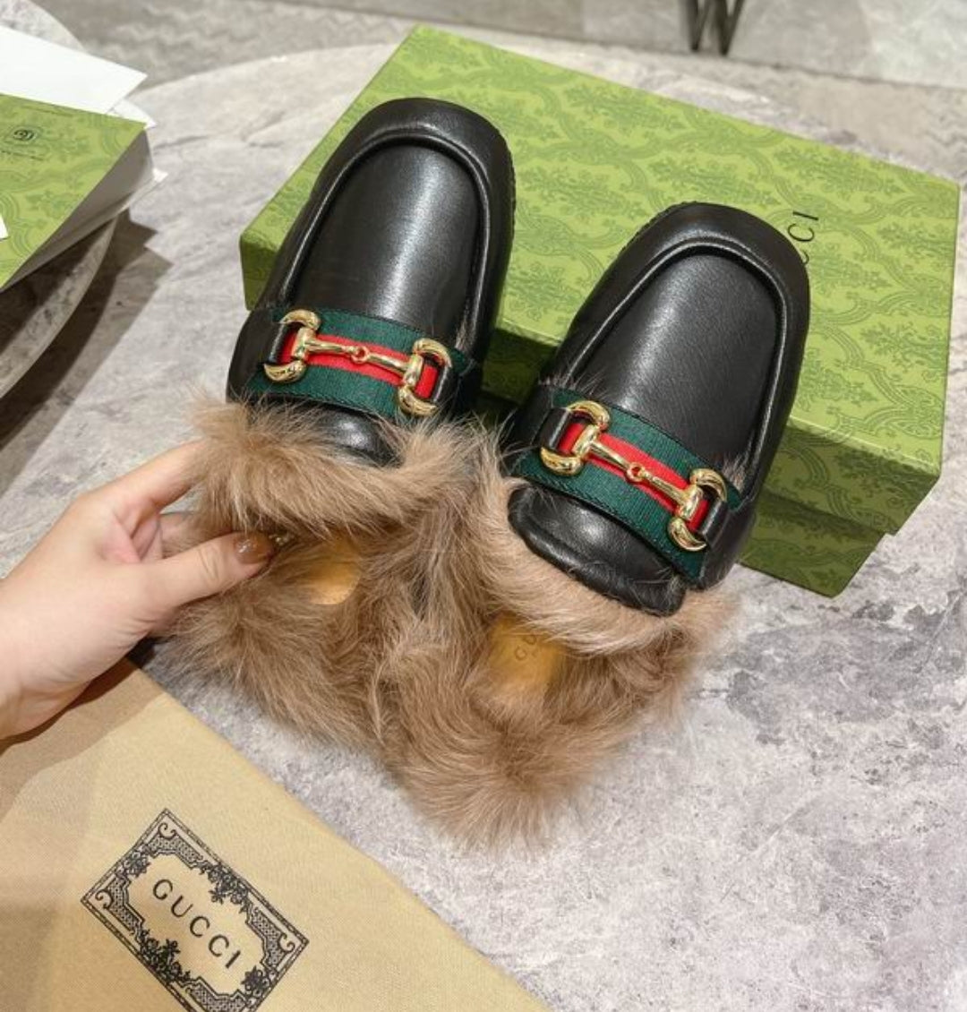 GG #Fur&Leather Horsebit Mules