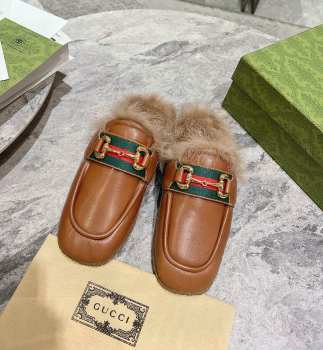 GG #Fur&Leather Horsebit Mules