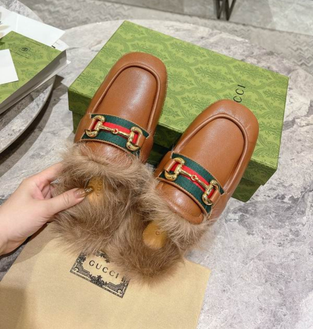 GG #Fur&Leather Horsebit Mules