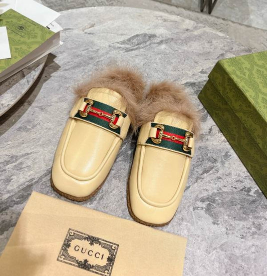 GG #Fur&Leather Horsebit Mules