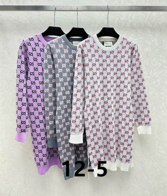 GG #Jacquard Long Sleeve Dress (3Colors)