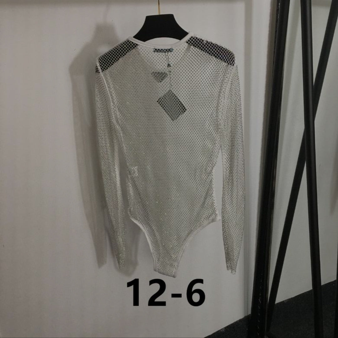 Prd #Rhinestone Mesh Bodysuit